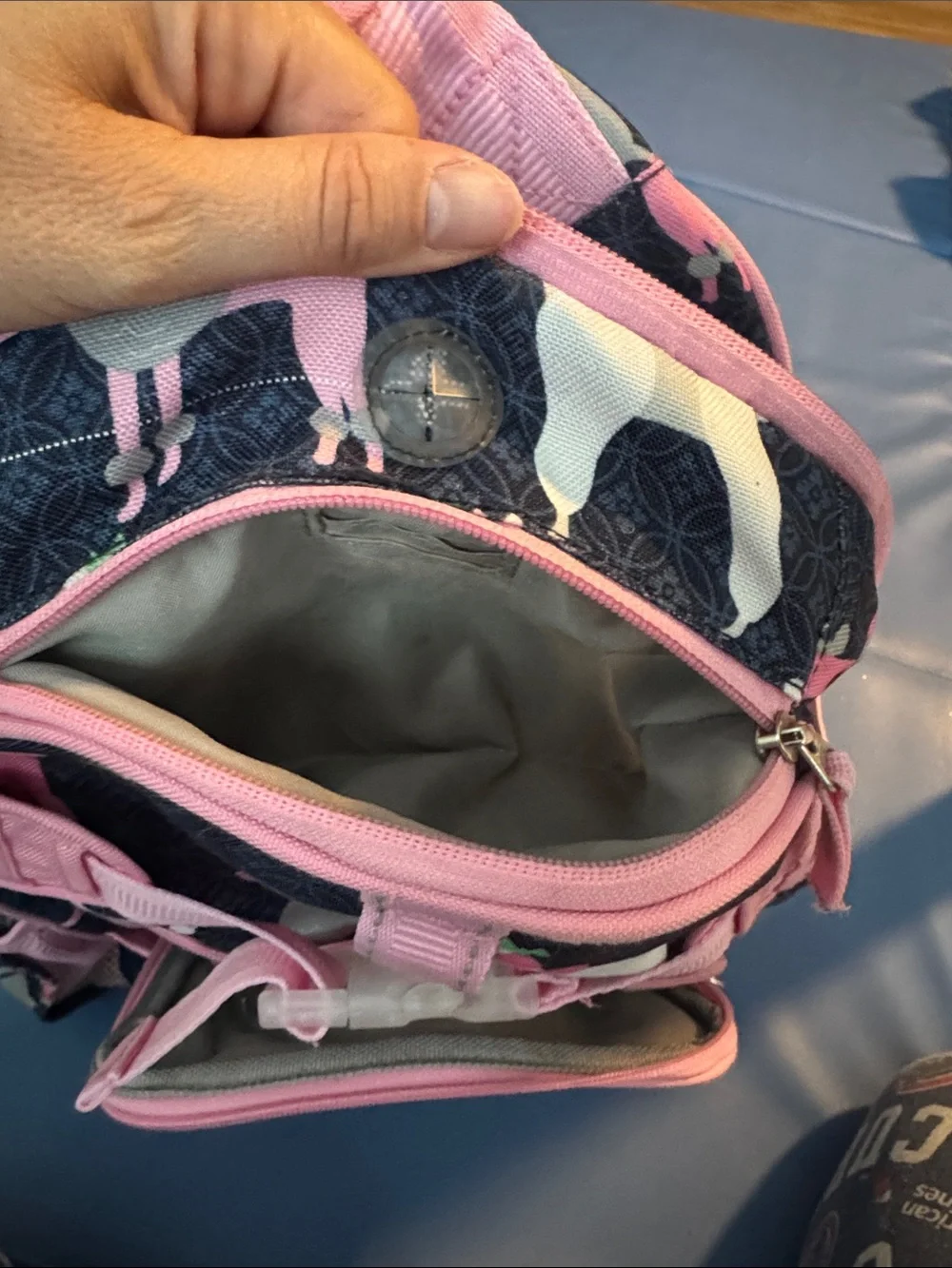 Pottery barn Large Kids Pink & Navy Poodle Print Backpack